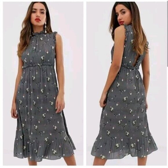 Ted Baker Toppaz Oracle Pleated Midi Dress Gray Women’s 3 Size 8 Floral Formal - Picture 6 of 16